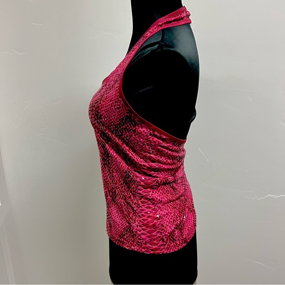 Forever 21 pink sparkly snakeskin halter top vintage y2k. Sz L stretchy. NWOT - Picture 13 of 13